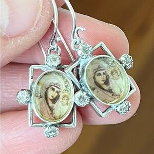 VIRGIN SAINTS & ANGELS SILVER PRAYER CHARM EARRINGS